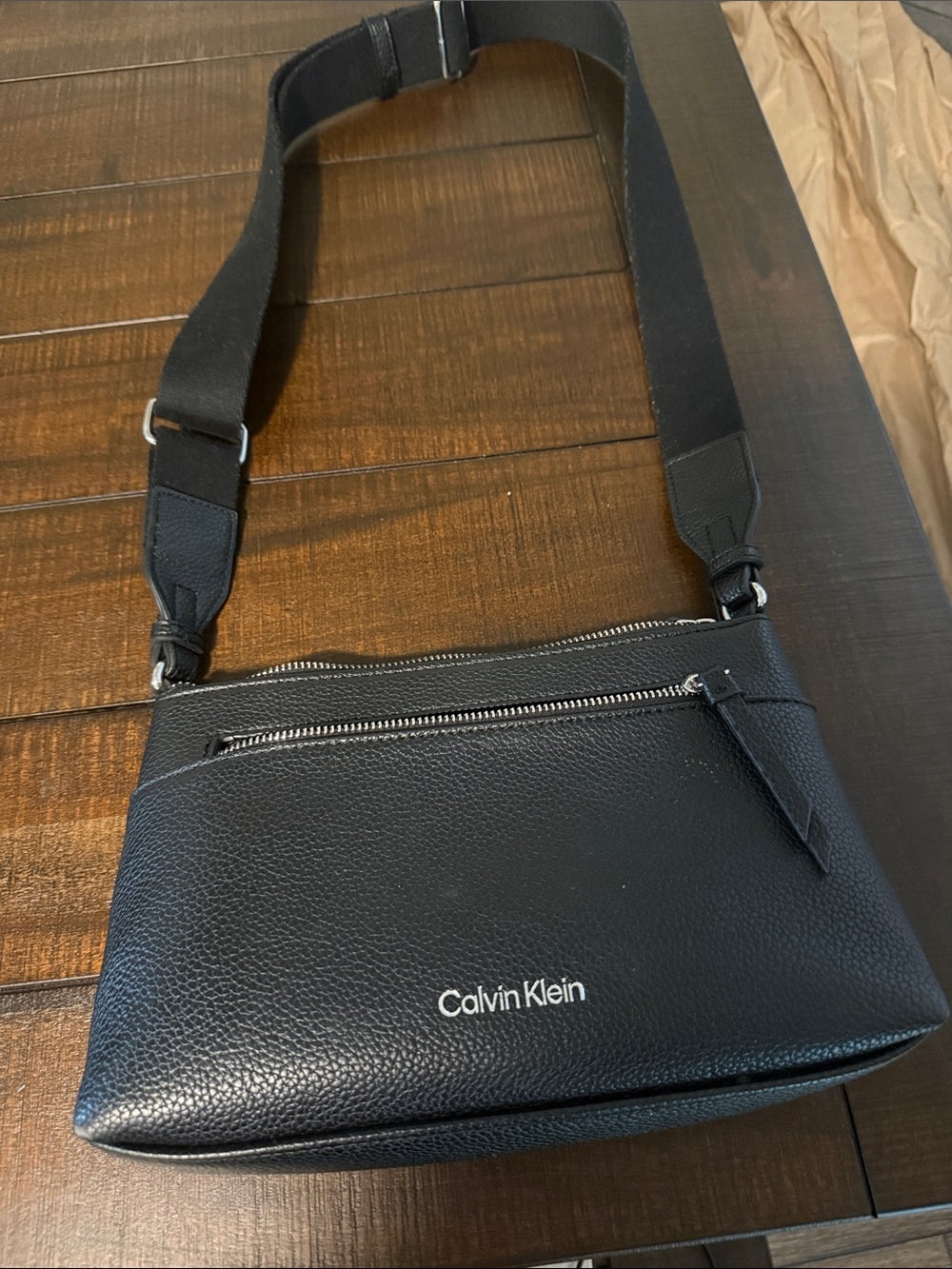 Calvin Klein Black Pebble Leather Crossbody Messenger